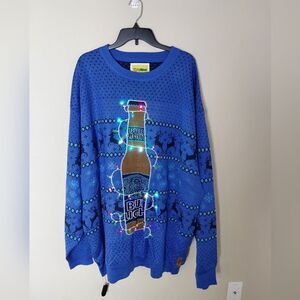 Tipsy Elves Men's Bud Light Beer Light Up Ugly Christmas Lights Crew Sweater 4XL